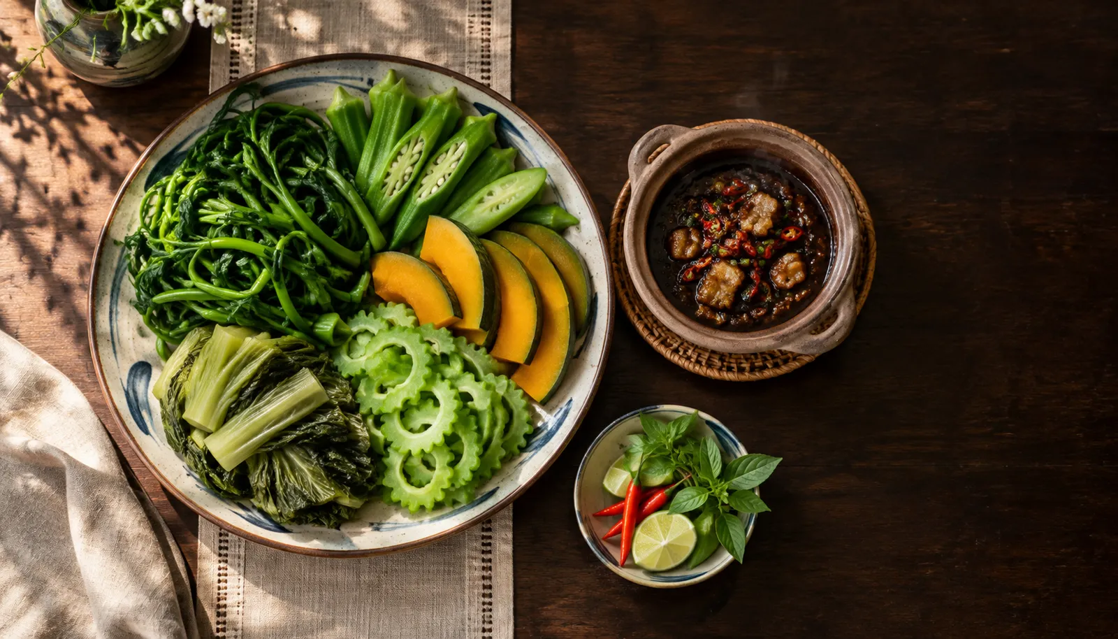 Rau nhúng theo mùa kèm nồi lẩu